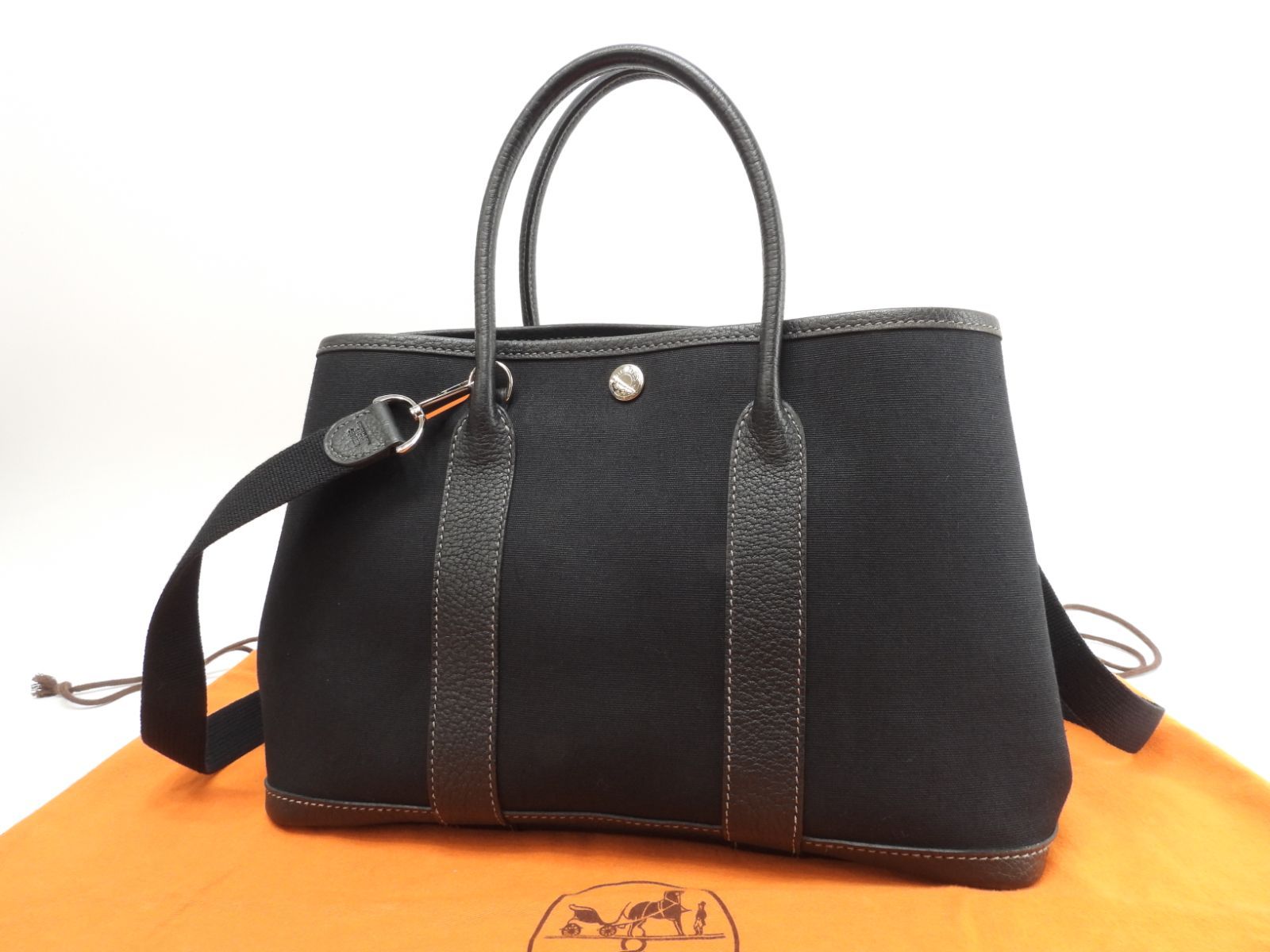 エルメス ガーデンパーティTPM トワルオフィシェ 黒 s付ハンドバッグ