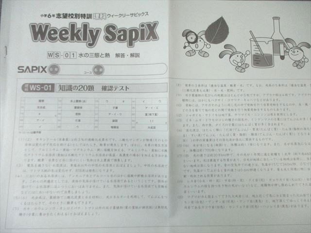 SAPIX 小6 志望校別特訓 理科 ウィークリーサピックス 通年セット 【計