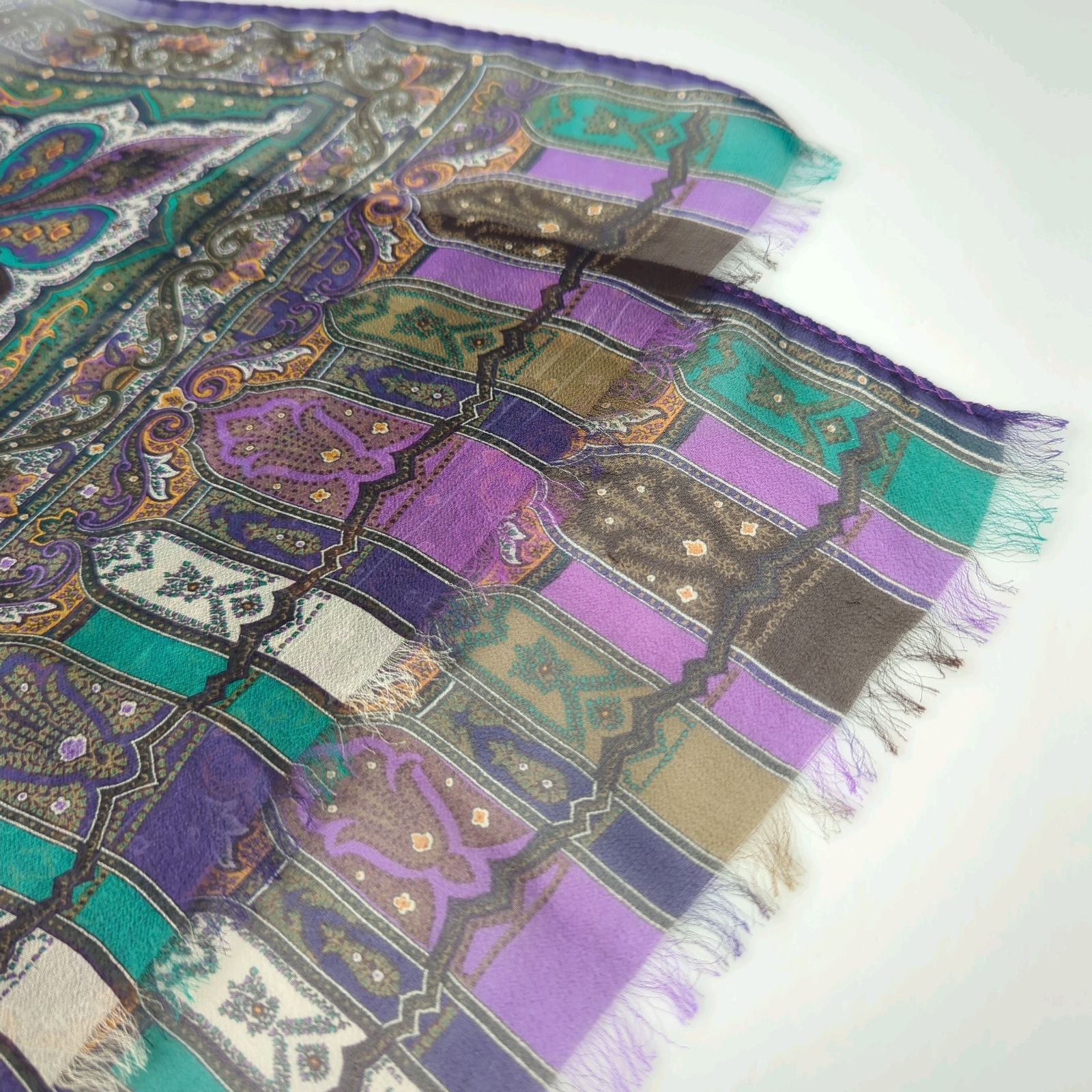 F エトロ ETRO スカーフ シルク 100% ペイズリー 紫 パープル ストール