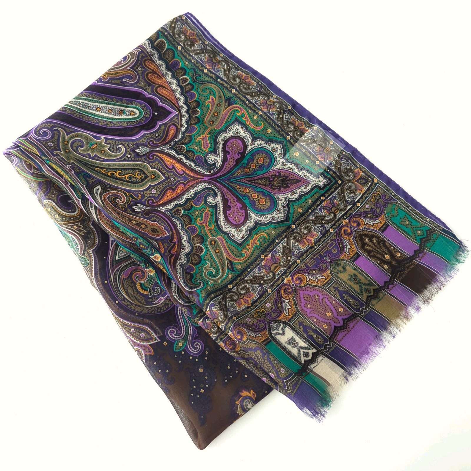 F エトロ ETRO スカーフ シルク 100% ペイズリー 紫 パープル ストール