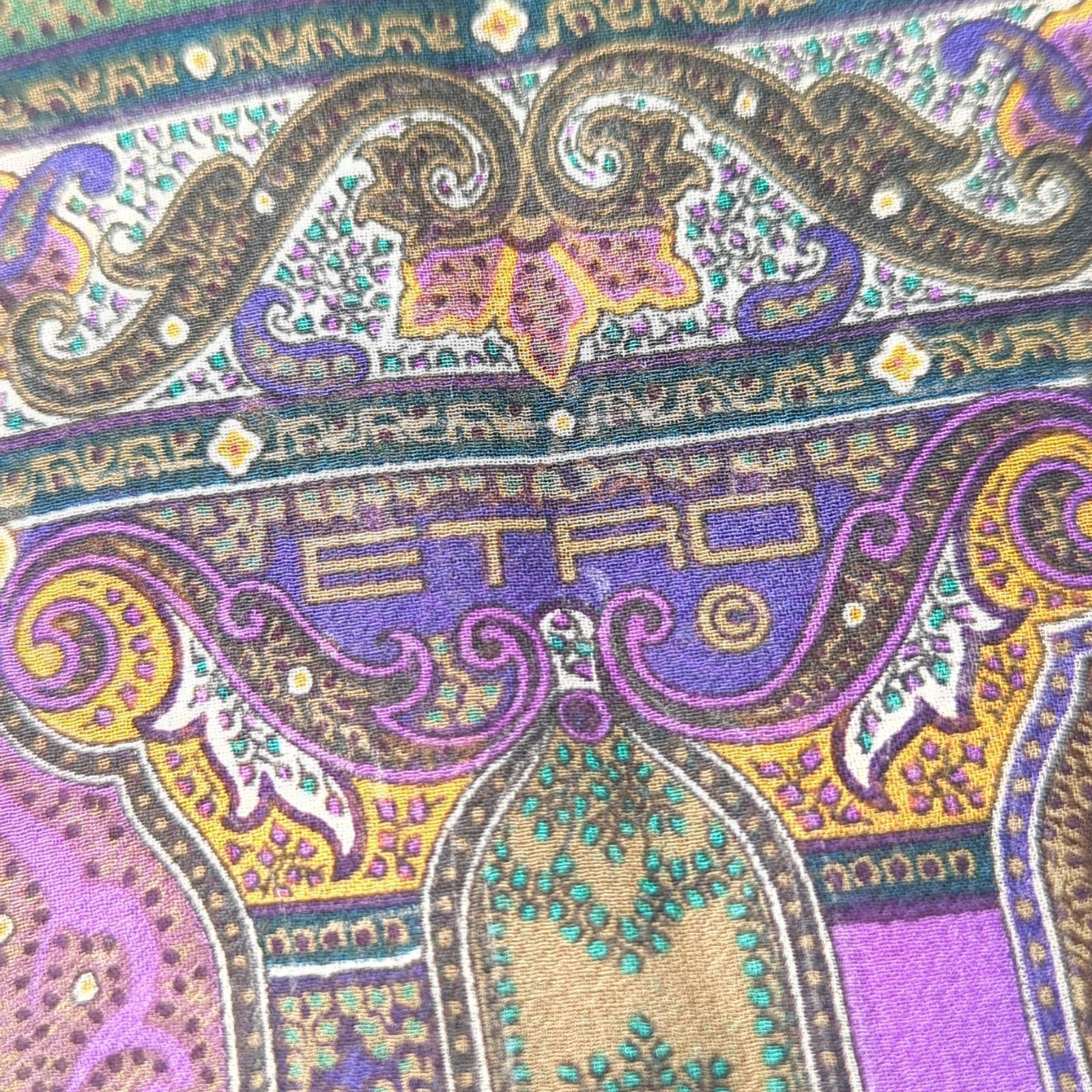 F エトロ ETRO スカーフ シルク 100% ペイズリー 紫 パープル ストール