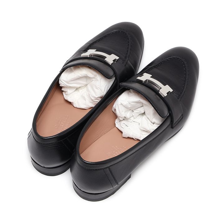 エルメス モカシン パリ 35 ブラック シェーブル スリッポン