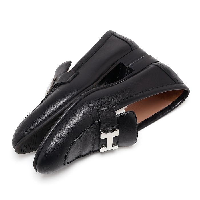 エルメス モカシン パリ 35 ブラック シェーブル スリッポン