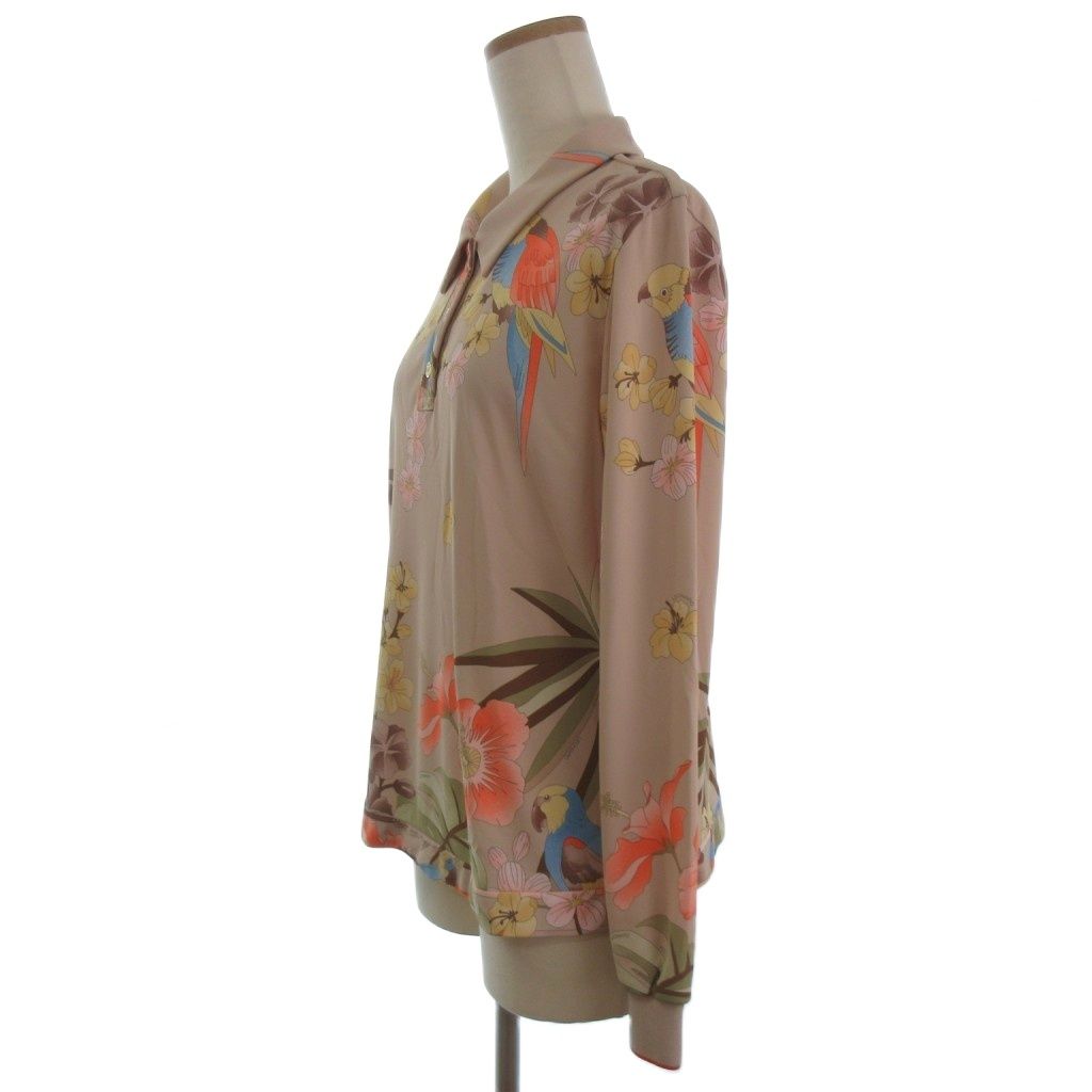 美品 レオナール ポロシャツ 花柄 鳥 大きいサイズ44 美品 レオナール