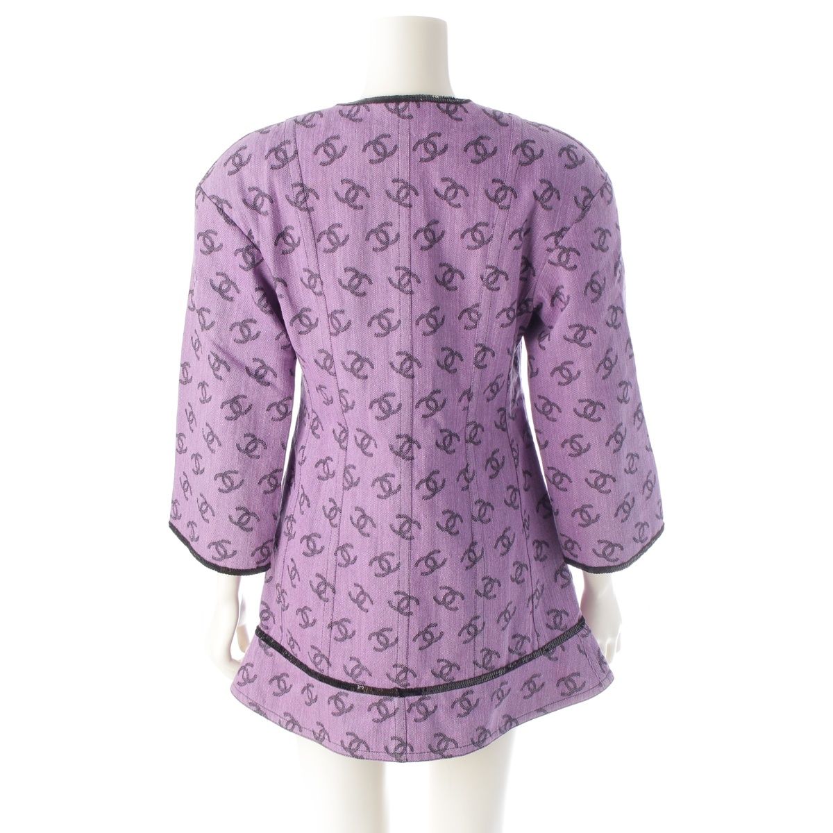 シャネル 22S ココマーク 総ロゴ スパンコール ノーカラー ロング  