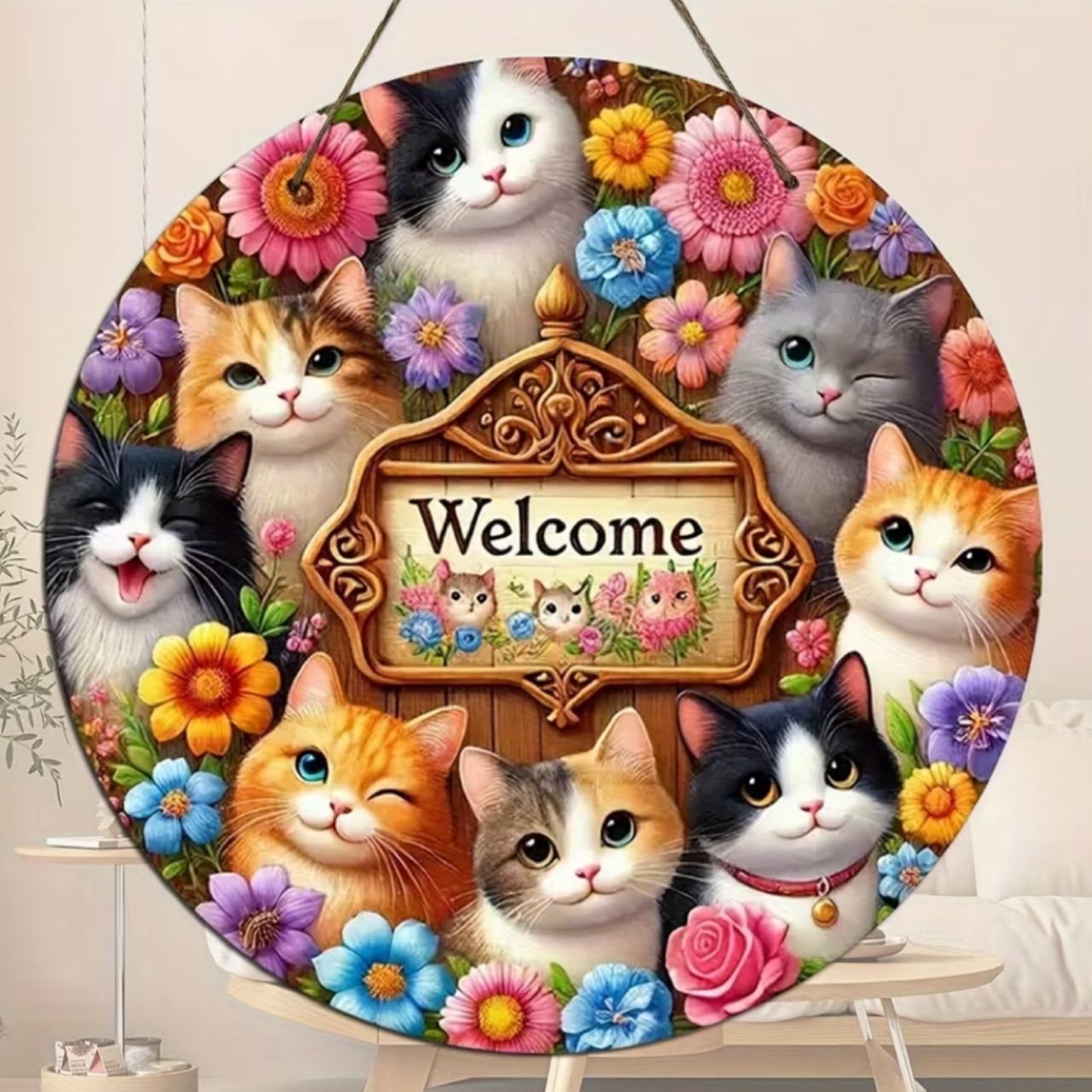 ※しも様※　おまとめ２点　ネコちゃん　ストーンアートとウェルカムボード ウェルカムボード ウォールアート インテリア雑貨 ラウンドボード 猫