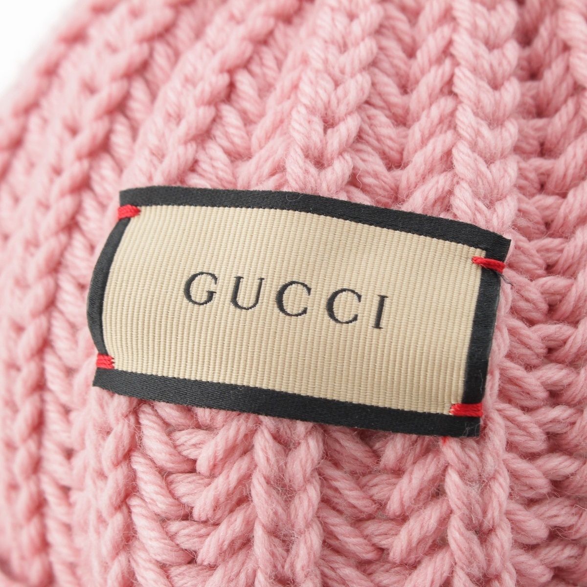 グッチ ウール ロゴパッチ ボンボン ニット帽 ニットキャップ 帽子