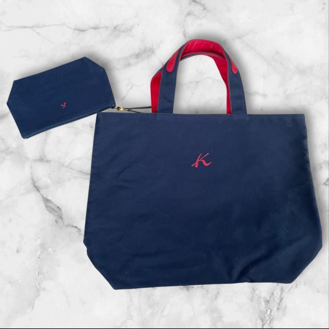Kitamura キタムラ トートバッグ ネイビー×レッド ポーチ付き - メルカリ