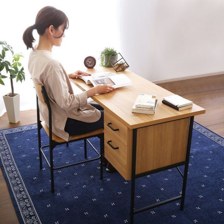 【お値下げ最終・超メルカリ市】ワークデスク 120cm幅 引き出し2段 ヴィンテージ調 デスク&チェアセット ［幅120cm］ デスク ワークデスク