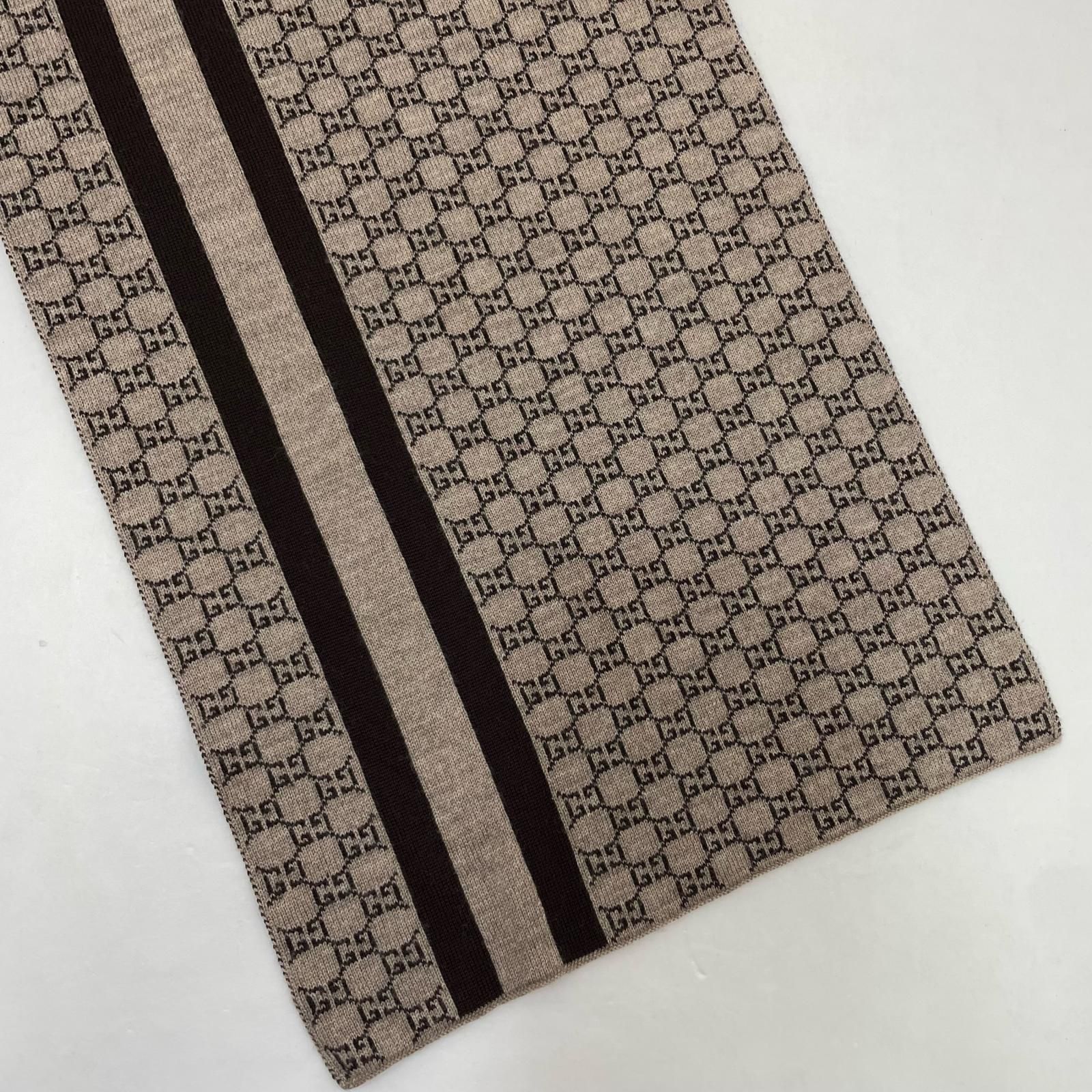 中古GUCCIグッチGGパターンマフラーブラックブラウンユニセックス 中古GUCCIグッチGGパターンマフラーブラックブラウンユニセックス