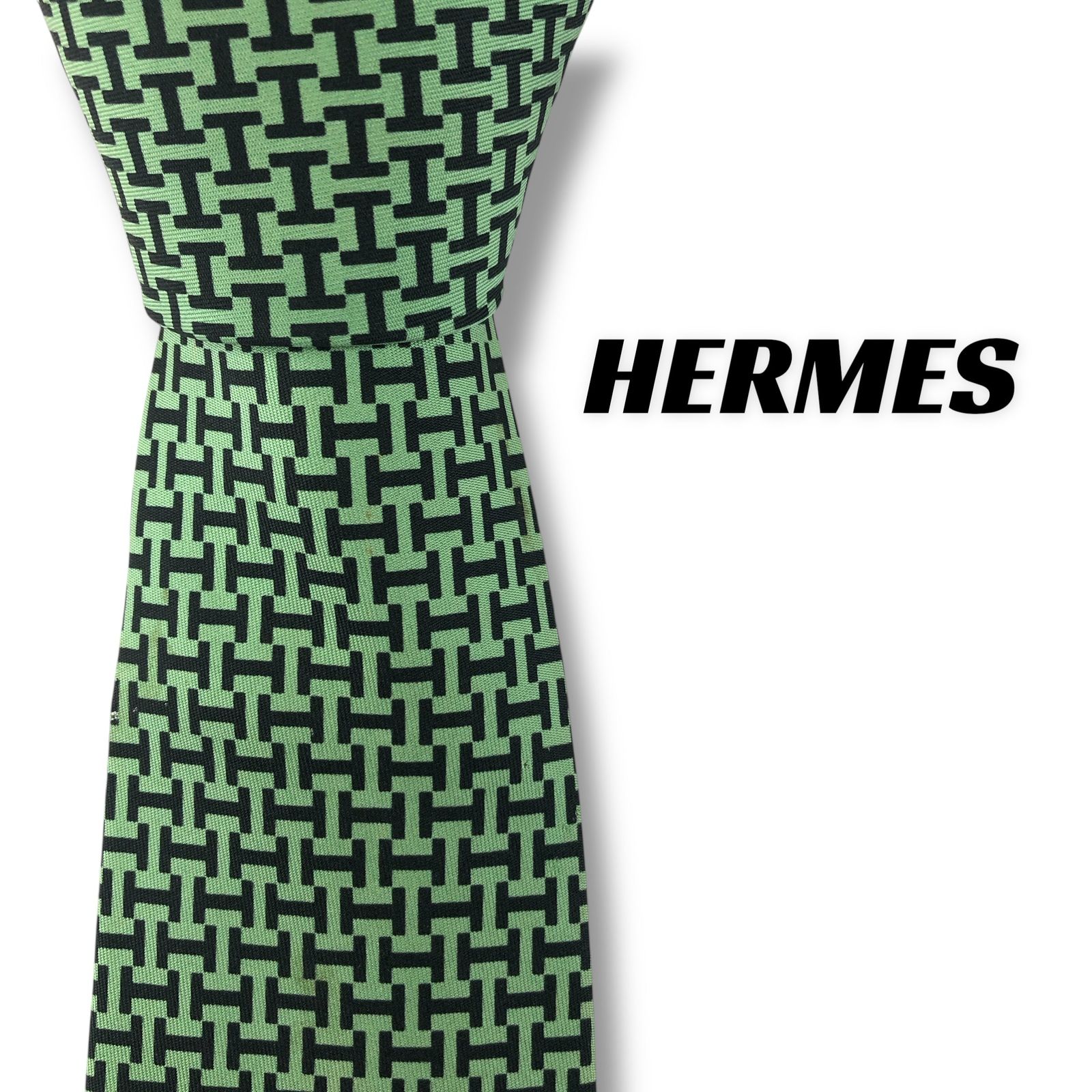 7651】良品！エルメス ネクタイ グリーン系 H柄 - メルカリ