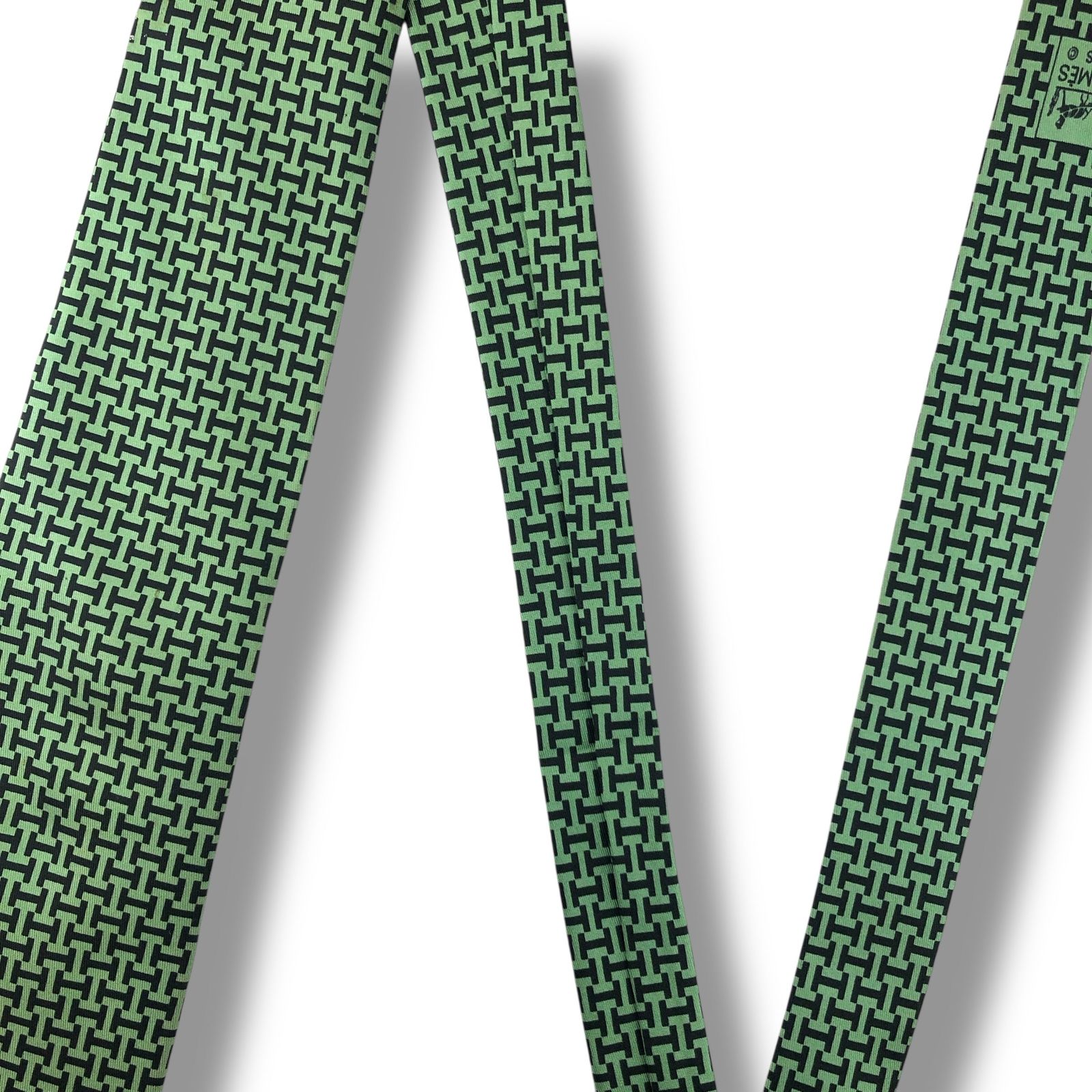 7651】良品！エルメス ネクタイ グリーン系 H柄 - メルカリ