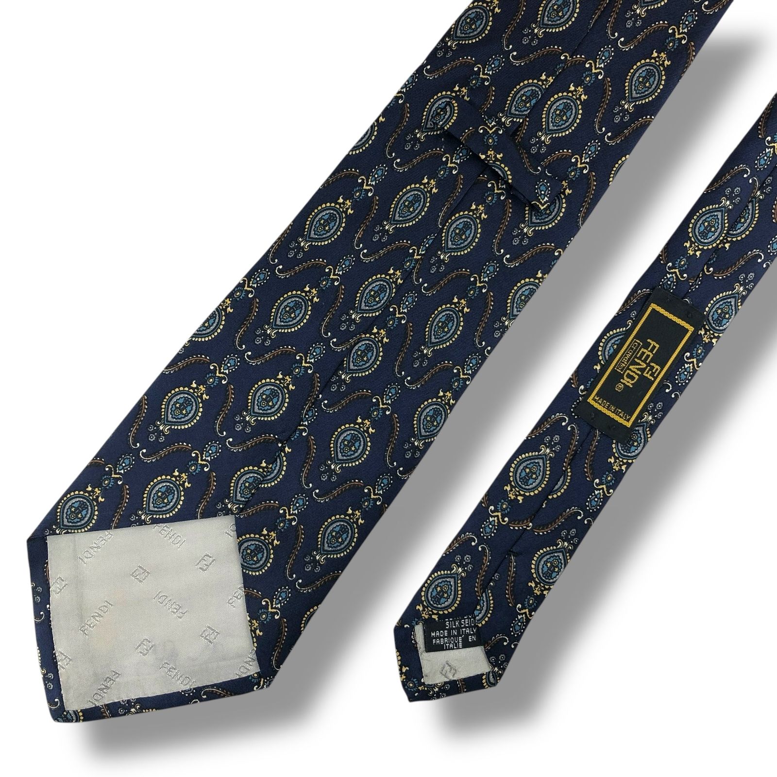 【✨極美品✨】FENDI フェンディ ネクタイ ダークネイビー ジャガード 光沢 ✨極美品✨】FENDI フェンディ ネクタイ ダークネイビー ジャガード