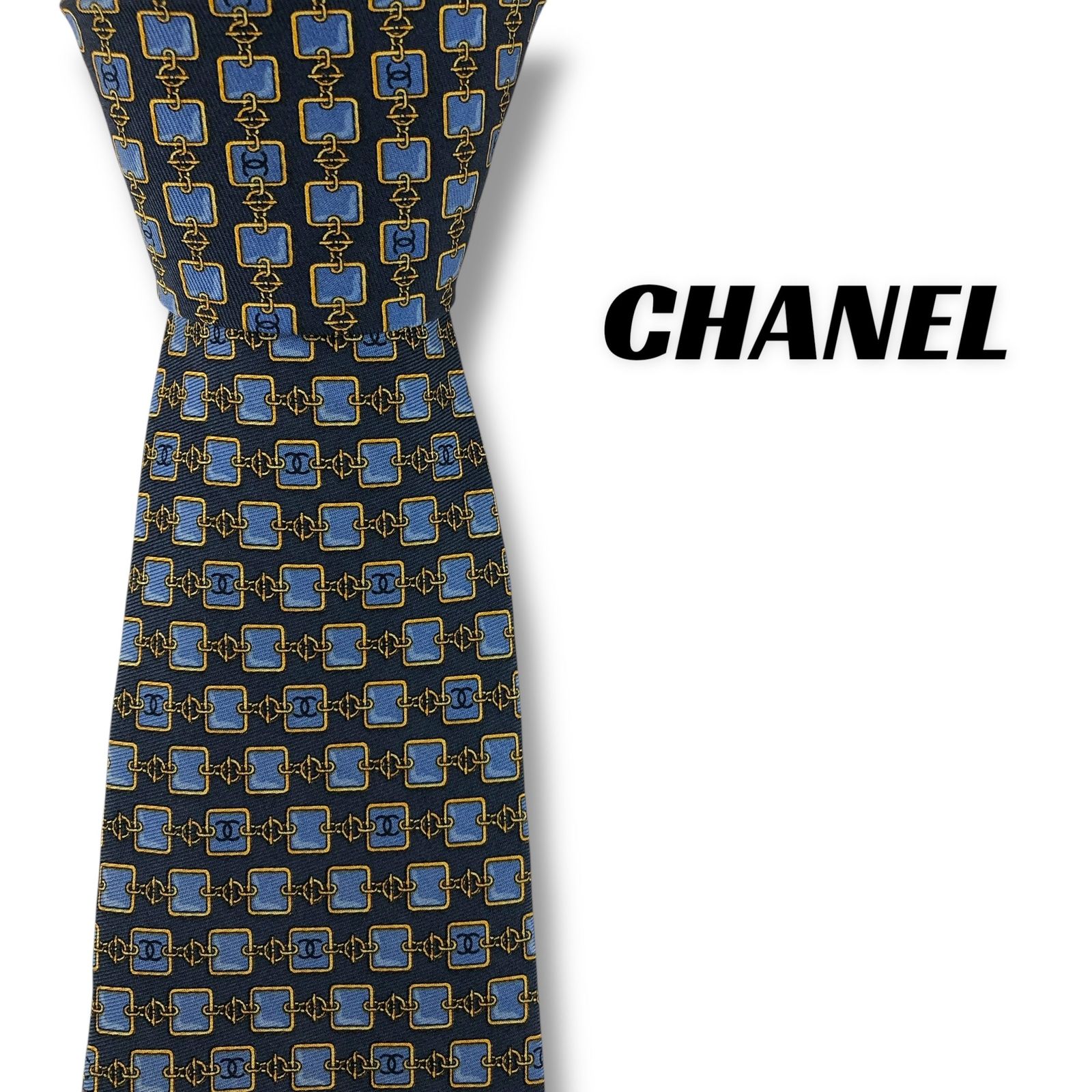 7838】可品！シャネル ネクタイ ブルー系 ココマーク - メルカリ