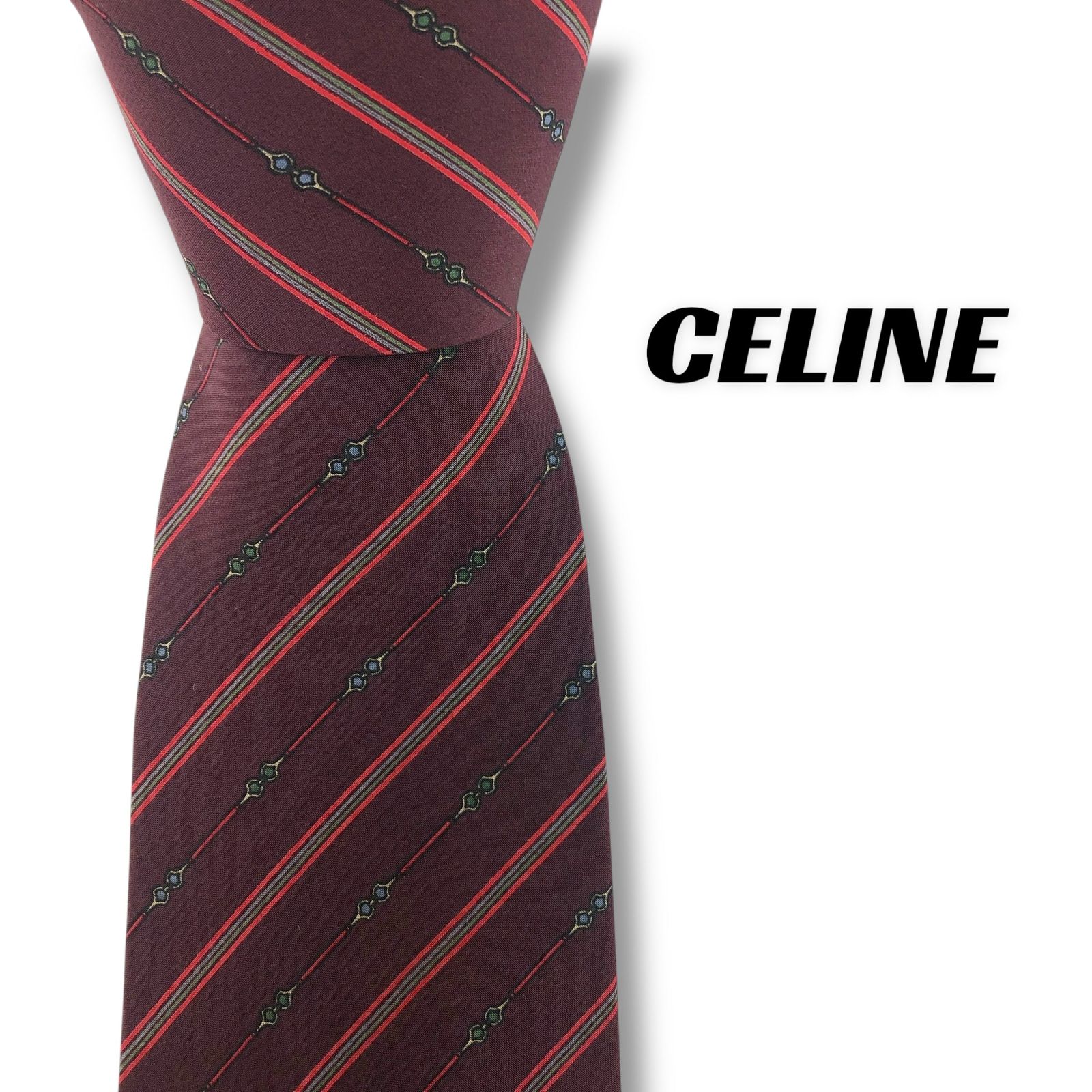 7913】良品！セリーヌ ネクタイ ボルドー系 - メルカリ