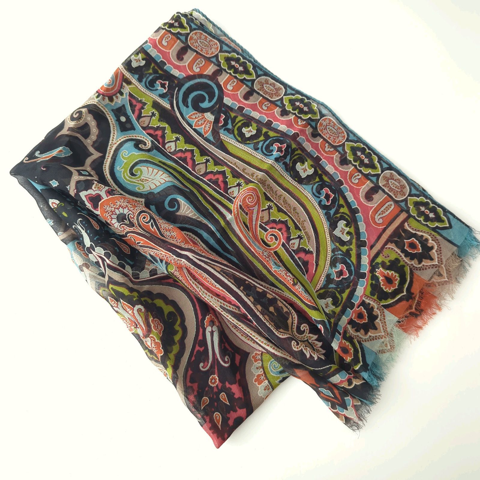 H エトロ ETRO シルク100% ストール スカーフ ペイズリー柄 イタリア製