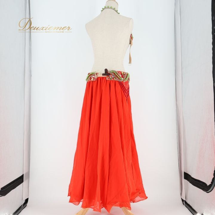 ベリーダンス オリエンタル 衣装 上下セット レッド系 トップス