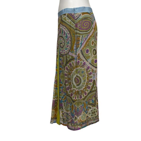 新品同　エトロ　ETRO スカート 膝丈　渋グリーン　シルク混　ペイズリー　M 新品同 エトロ ETRO スカート 膝丈 渋グリーン シルク混 ペイズリー M