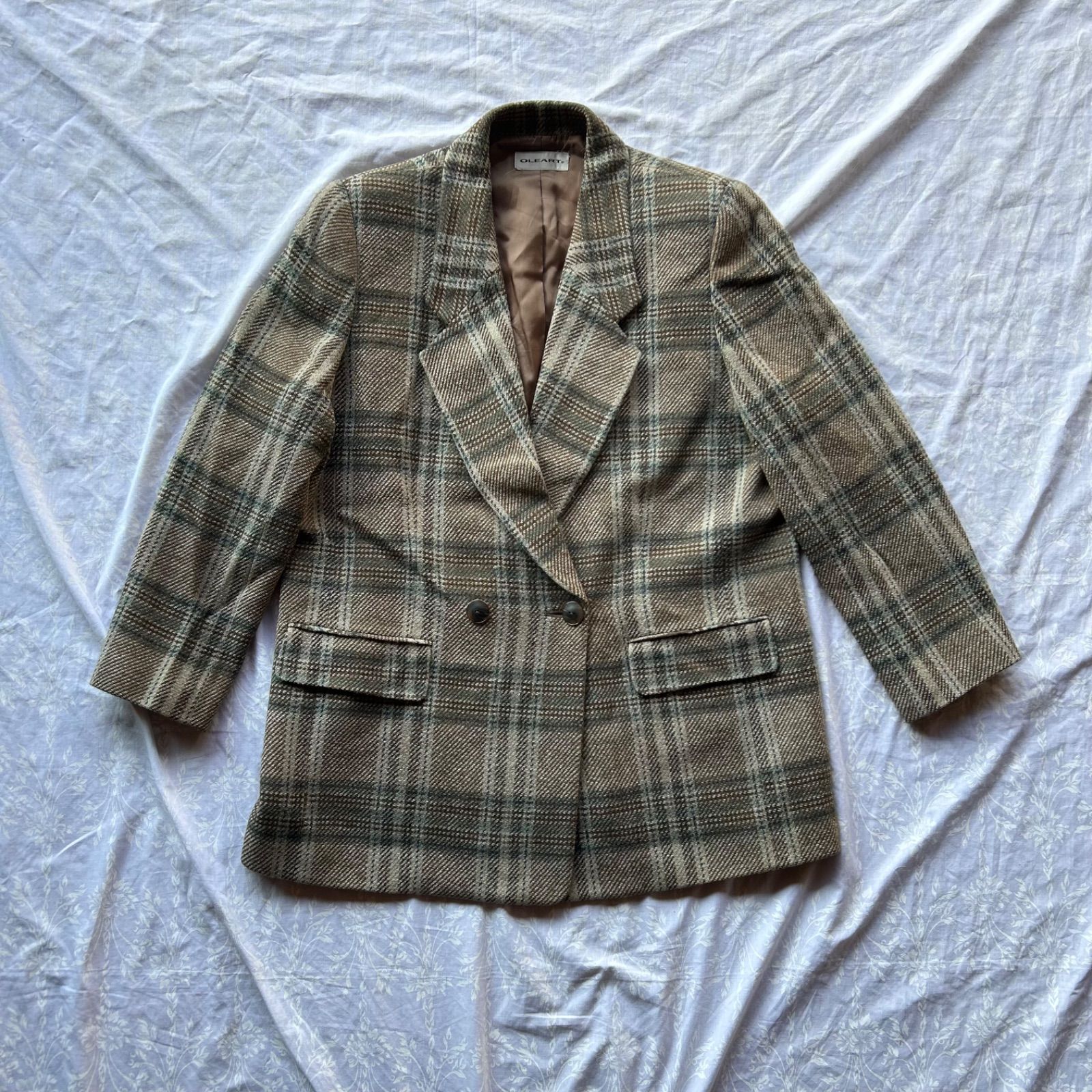 ダブルブレスト テーラードジャケット 日本製 チェック柄 15+号(大きめ