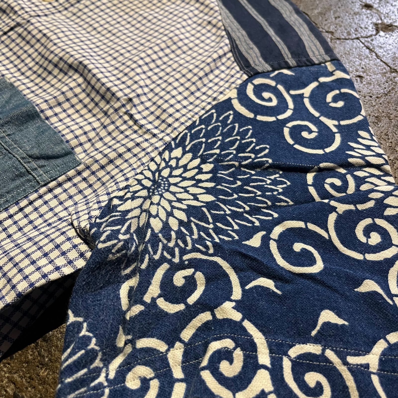 JUNYA WATANABE MAN 15ss 和柄ドッキングシャツ S チェック ジュンヤ