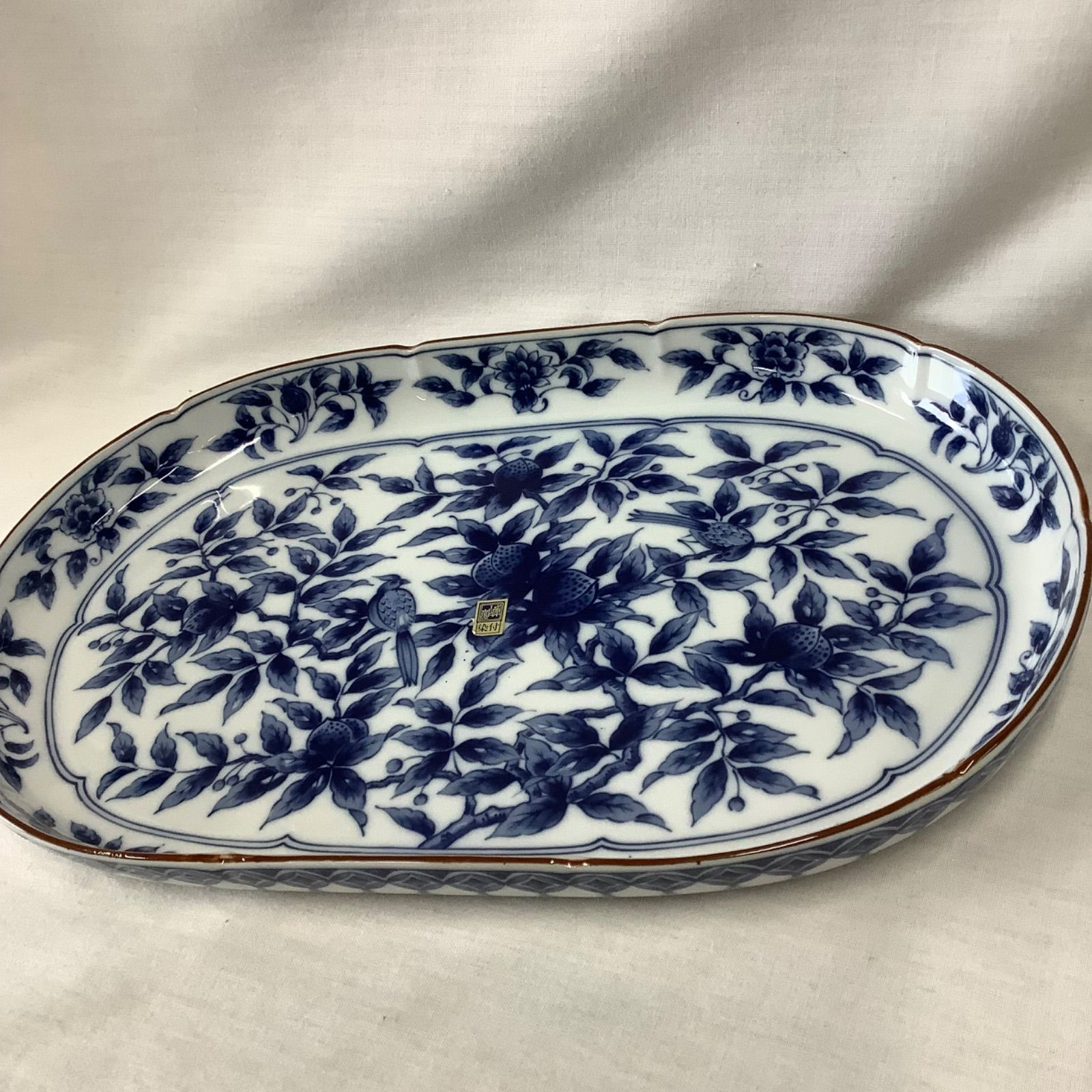染付 食器 楕円皿 オーバルプレート 大きめ 鳥 陶器製 S024 - メルカリ