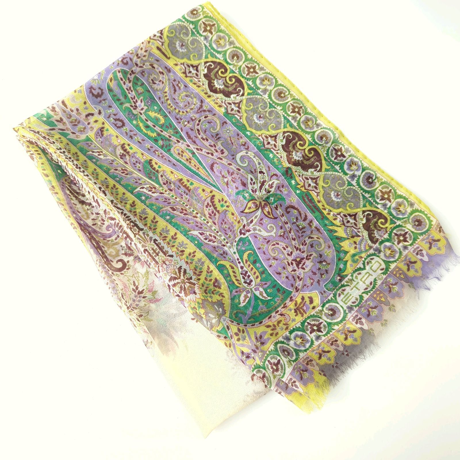 J エトロ ETRO シルク 100% ストール スカーフ ペイズリー柄 黄