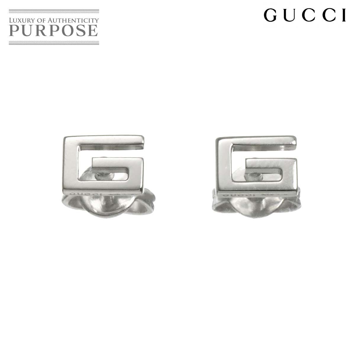 グッチ GUCCI G ロゴ ピアス K18 WG ホワイトゴールド 750 Earrings 