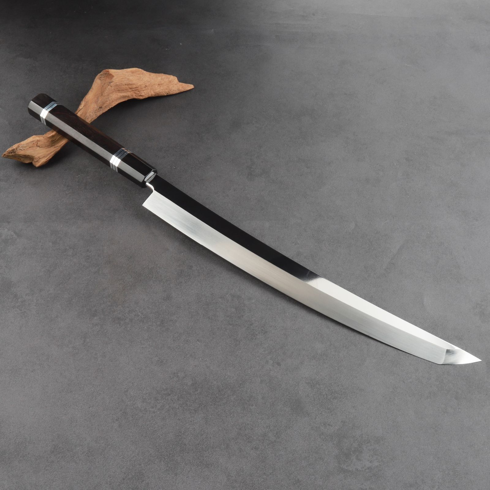 鬼反り先丸包丁 刺身包丁 尺二（刃渡り360mm）通常鏡面仕上げ 本刃付け