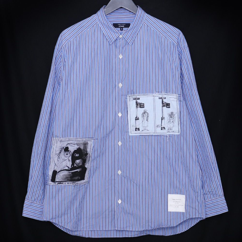 コムデギャルソンオム 綿オックスMIX Ralph Steadman シャツ COMME DES GARCONS HOMME MIX Ralph Steadman 綿ストライプ長袖シャツ