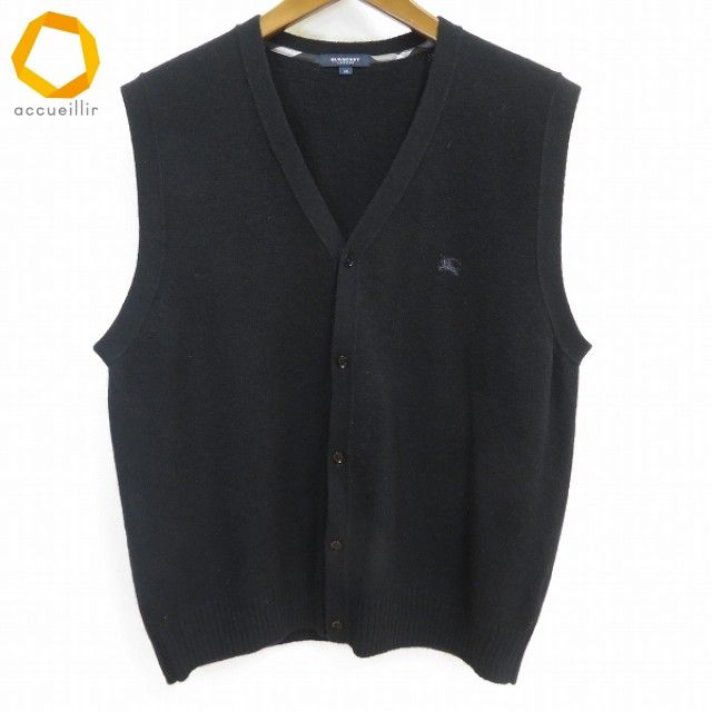 w バーバリー BURBERRY ニット ベスト ジレ 2L 黒 ワンポイント刺繍