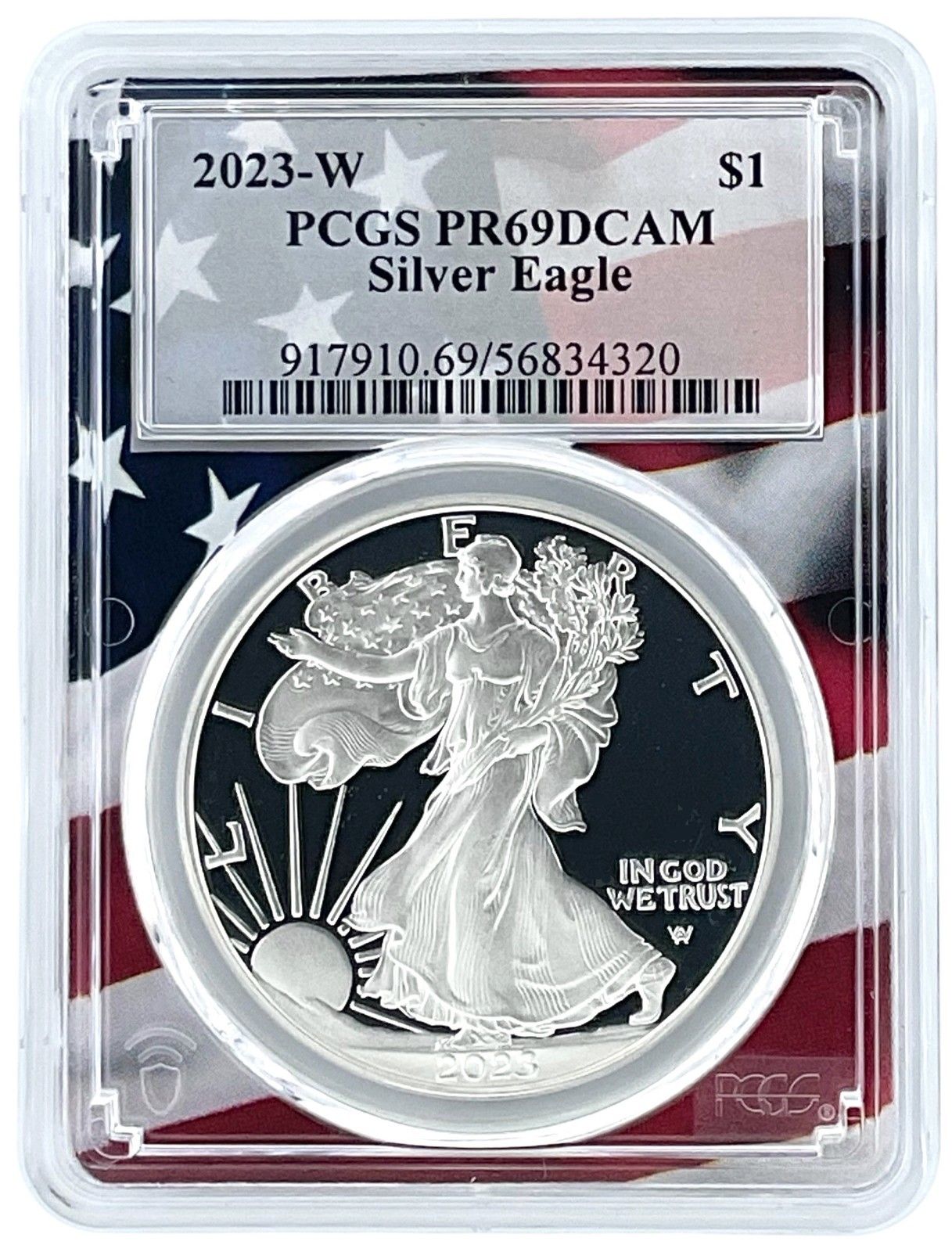 2023 W 1オンス シルバー イーグル プルーフ PCGS PR69 DCAM - 旗額縁