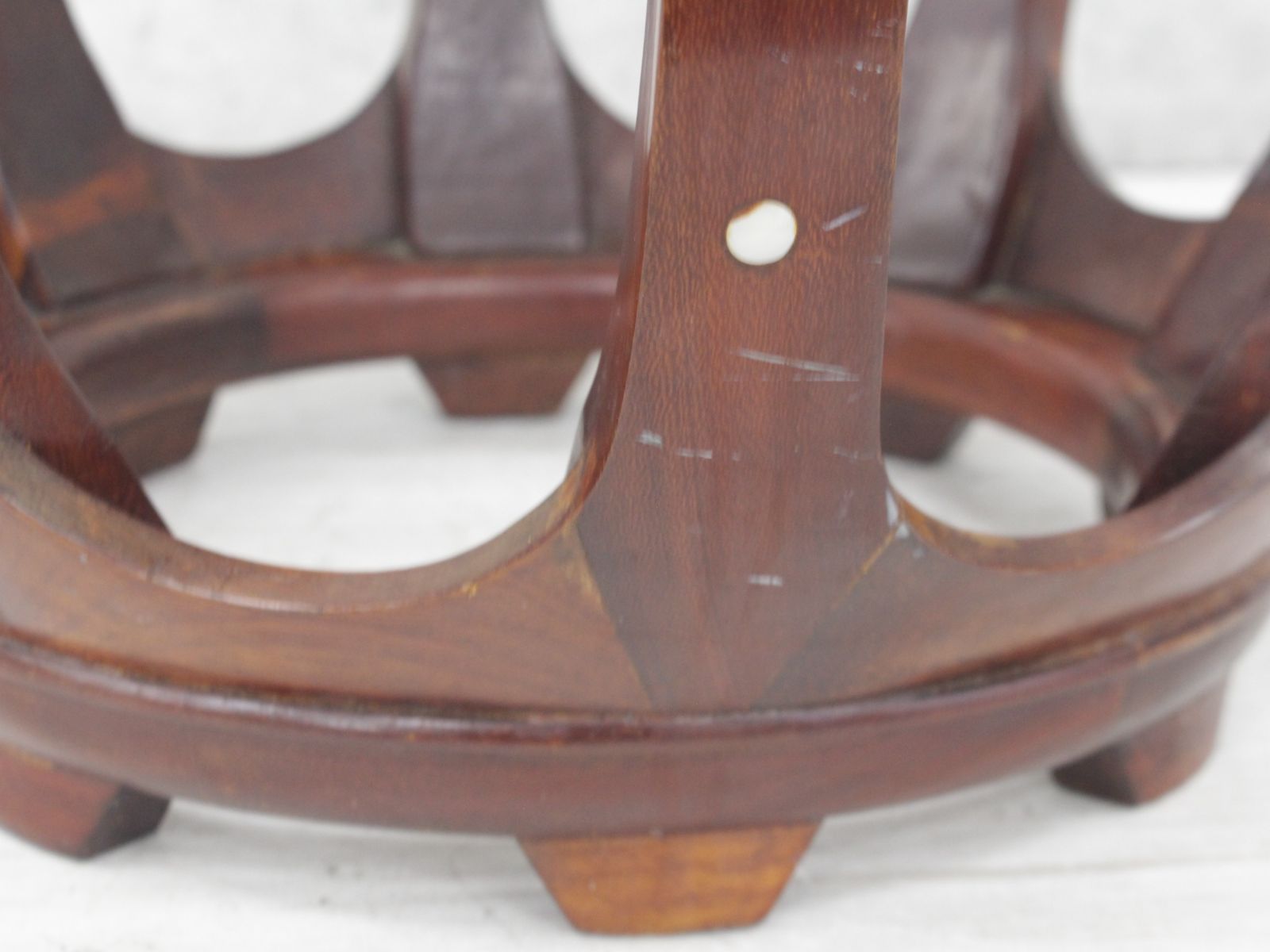 行董】花梨 無垢 螺鈿細工 花鳥文 スツール 椅子 飾り台 丸椅子 中国