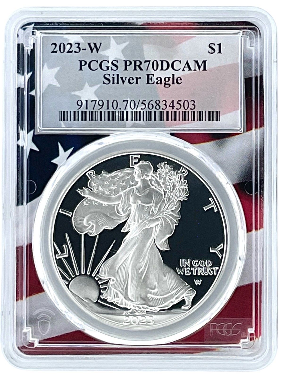 2023 W 1オンス シルバー イーグル プルーフ PCGS PR70 DCAM - 旗額縁