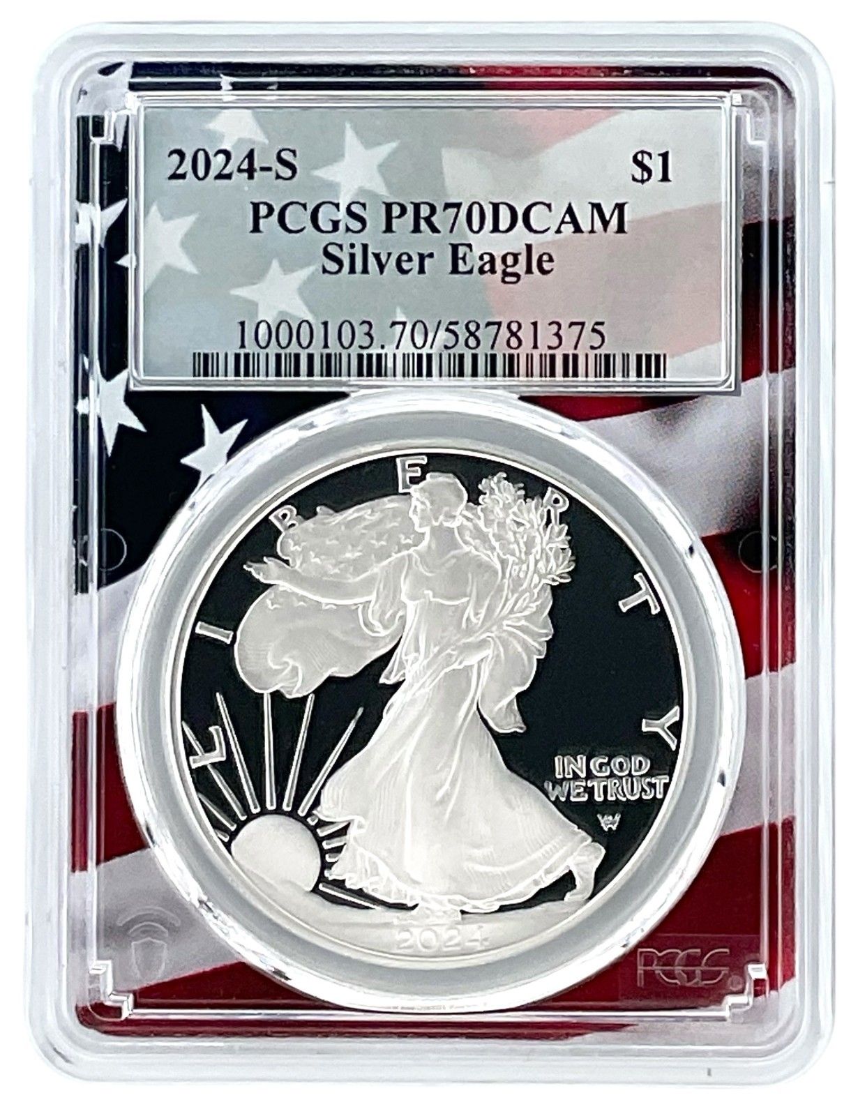 2024 S 1オンス シルバー イーグル プルーフ PCGS PR70 DCAM - 旗額縁