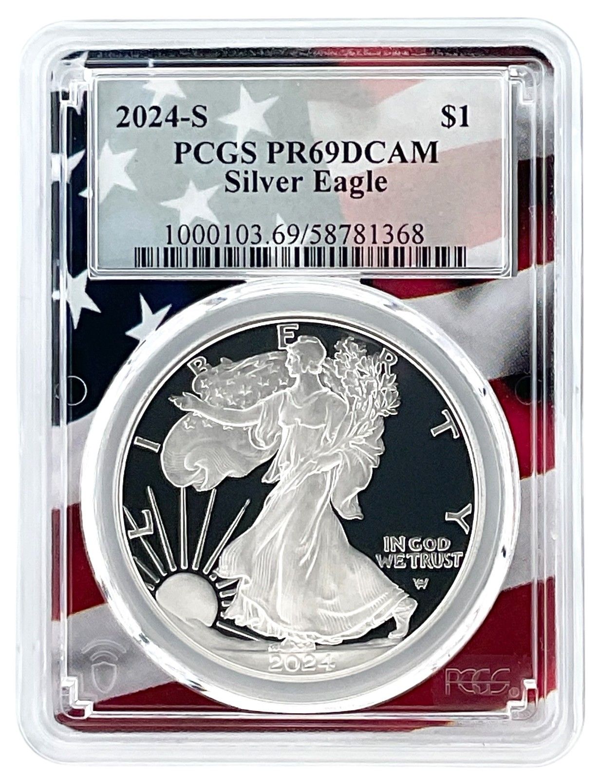 2024 S 1オンス シルバー イーグル プルーフ PCGS PR69 DCAM - 旗額縁