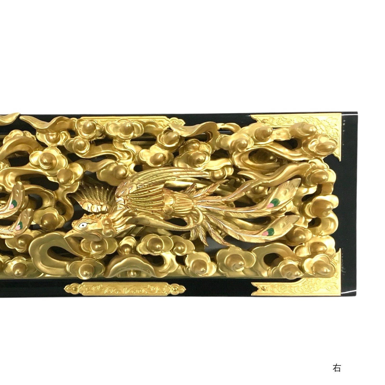 欄間 高級仏壇彫刻 鳳凰 木製金箔 金具打ち 仏教美術 - メルカリ