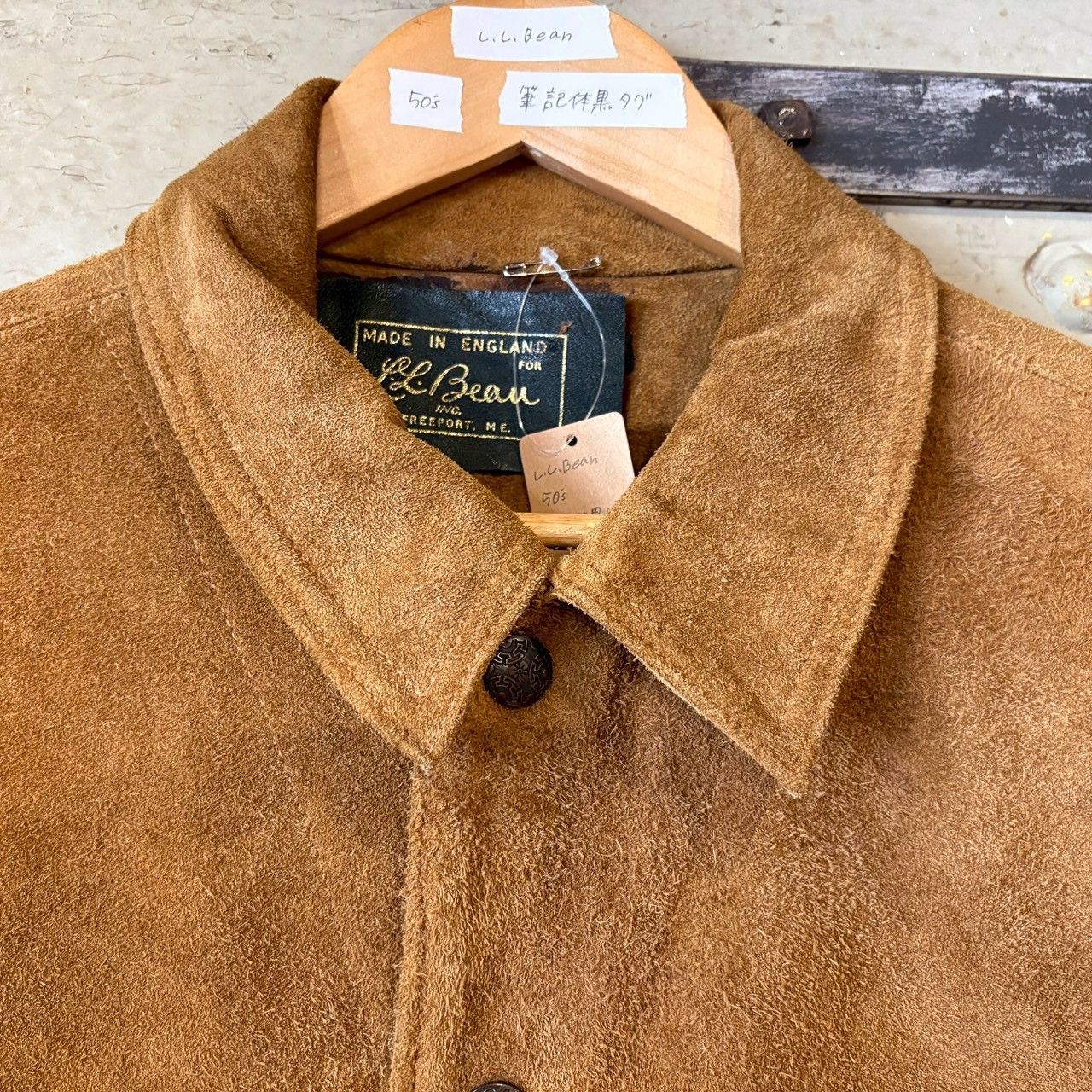 ll bean 50s筆記体タグウール ジャケットvintage レア】50's イングランド製 L.L.Bean 筆記体黒タグ スエードジャケット