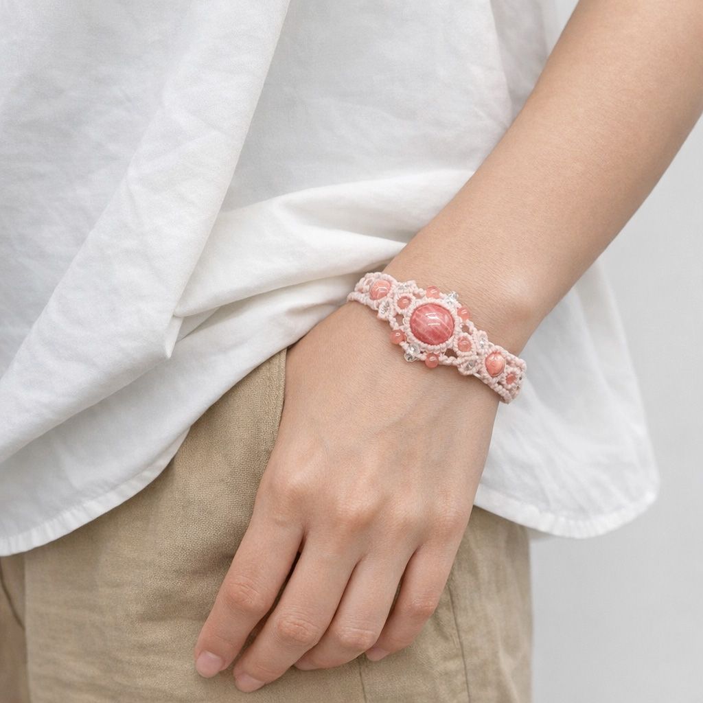 インカローズ　マクラメブレスレット インカローズ マクラメブレスレット バングル 天然石アクセサリー