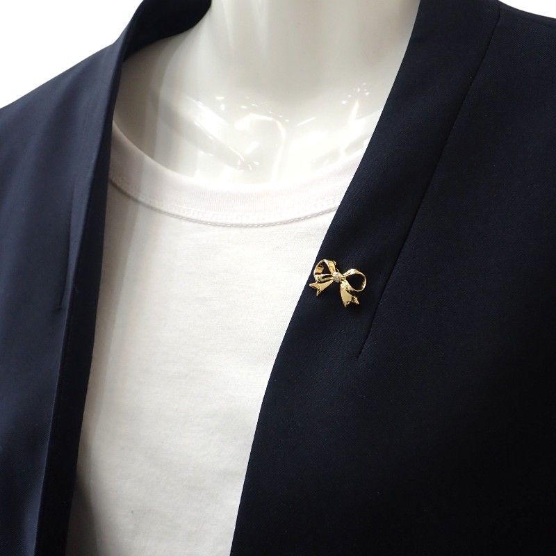 ミキモト MIKIMOTO リボン ブローチ K18イエローゴールド 18金 YG