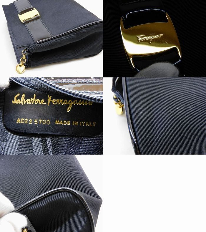 Ferragamo フェラガモ □ ヴァラリボン ポーチ 黒 ブラック マルチ