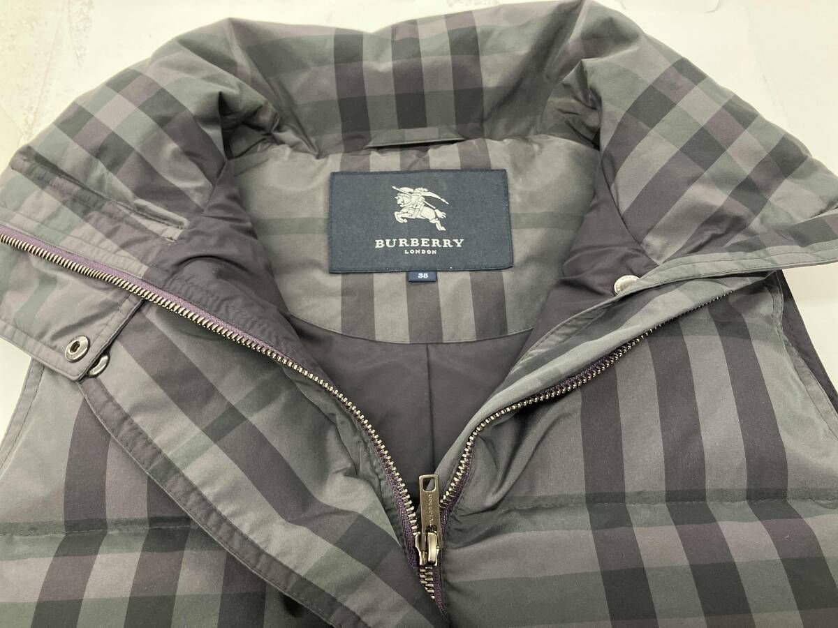 バーバリーロンドン　ダウンベスト　チェック　グレー　38 （S〜M） バーバリーロンドン ダウンベスト チェック グレー 38 （S〜M