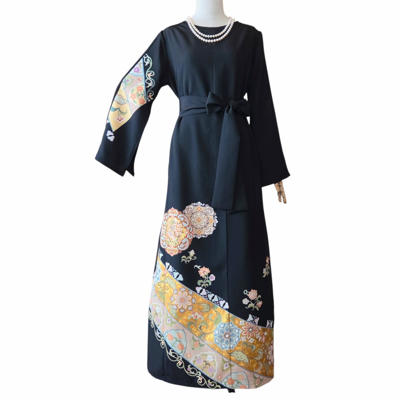 ❦Kaena❦ 着物リメイク ワンピース 袖スリット 作家物 ロング ❦Kaena❦ 着物リメイク ワンピース 袖スリット 作家物 ロング