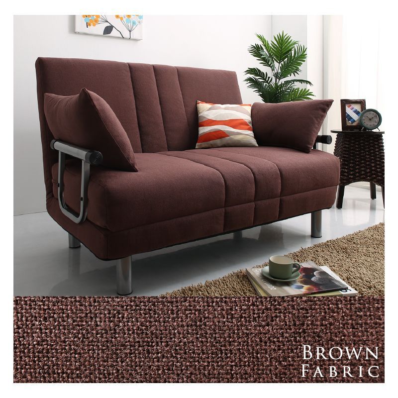 ♪3WAY ハイバック カウチソファベッド セミダブル 【ブラウン