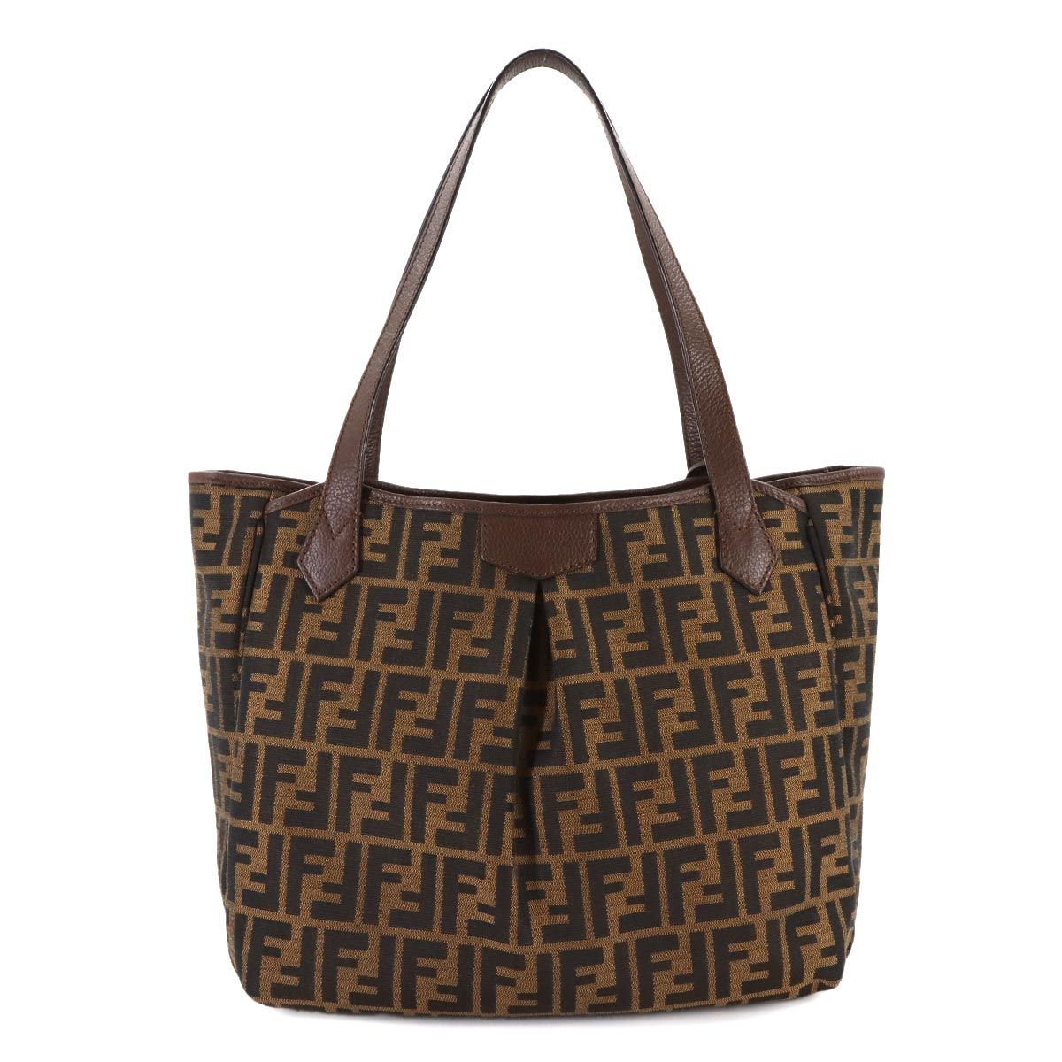 フェンディ FENDI ズッカ トート バッグ キャンバス レザー ブラウン