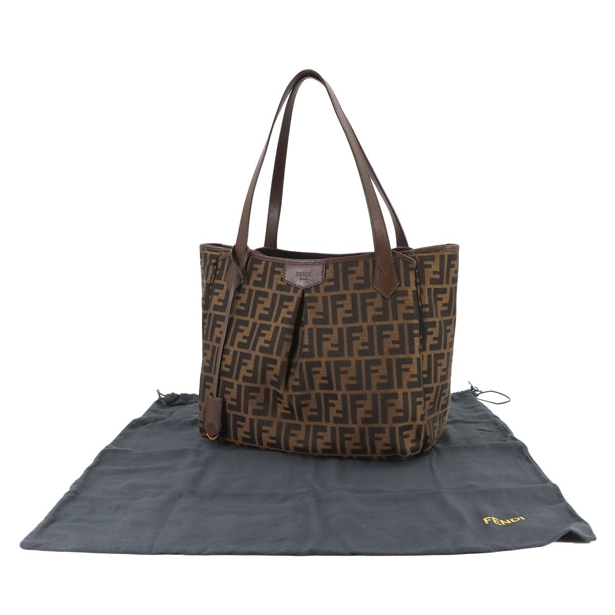 フェンディ FENDI ズッカ トート バッグ キャンバス レザー ブラウン