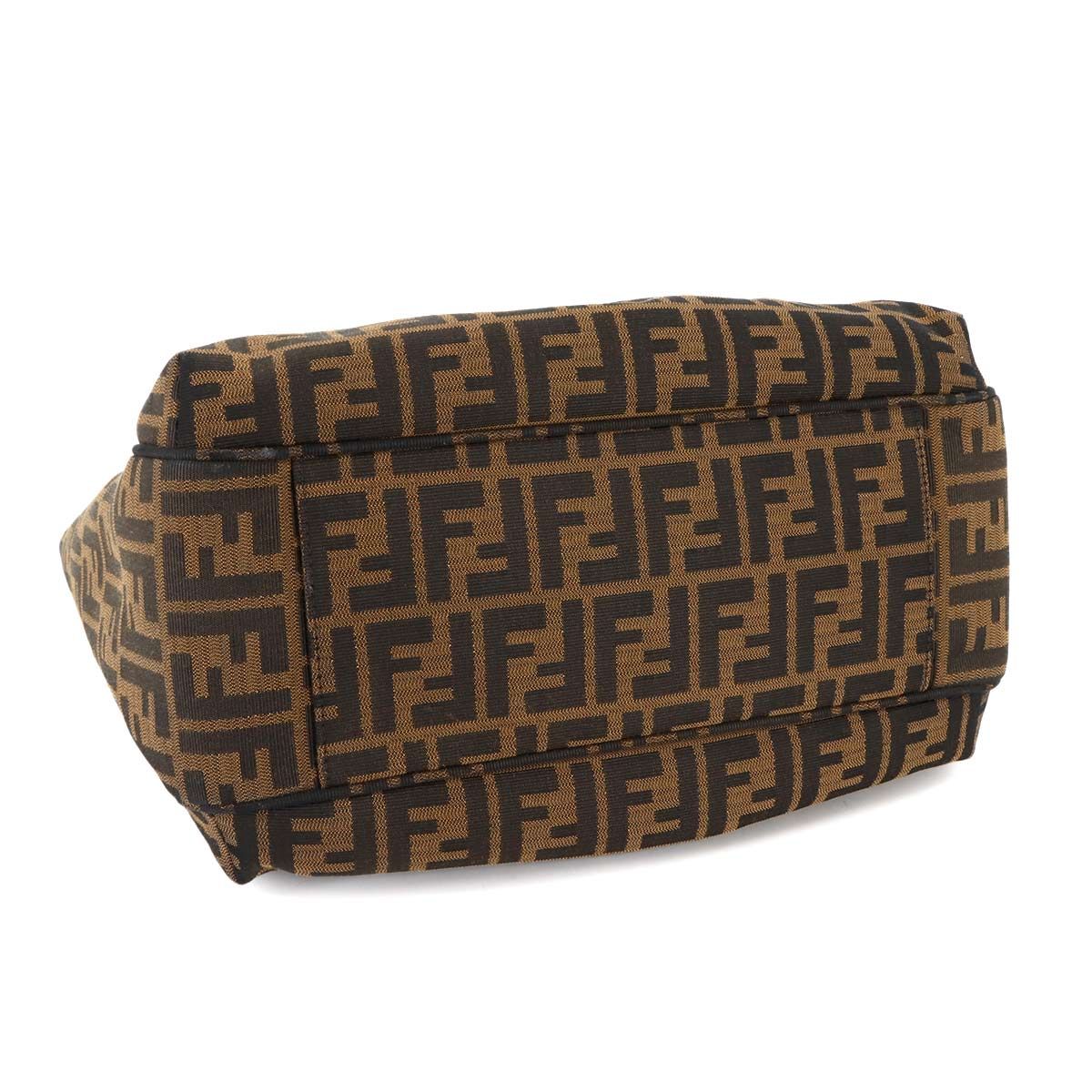 フェンディ FENDI ズッカ トート バッグ キャンバス レザー ブラウン