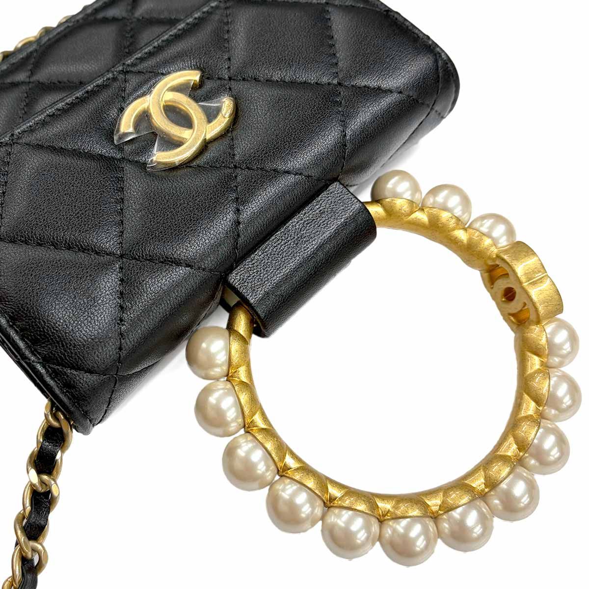 未使用 展示品 シャネル CHANEL ミニ マトラッセ パールハンドル 2way ハンド チェーン ショルダー バッグ ラムスキン ブラック 90309075 未使用 展示品 シャネル CHANEL ミニ マトラッセ パールハンドル 2way