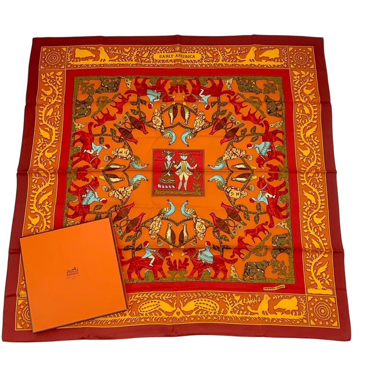 新品同様 HERMES エルメス カレ90 スカーフ シルク EARLY AMERICA 古き