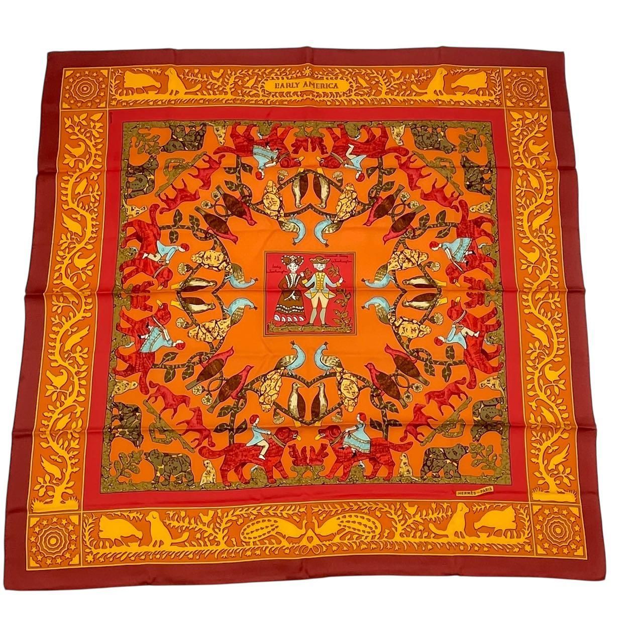 新品同様 HERMES エルメス カレ90 スカーフ シルク EARLY AMERICA 古き