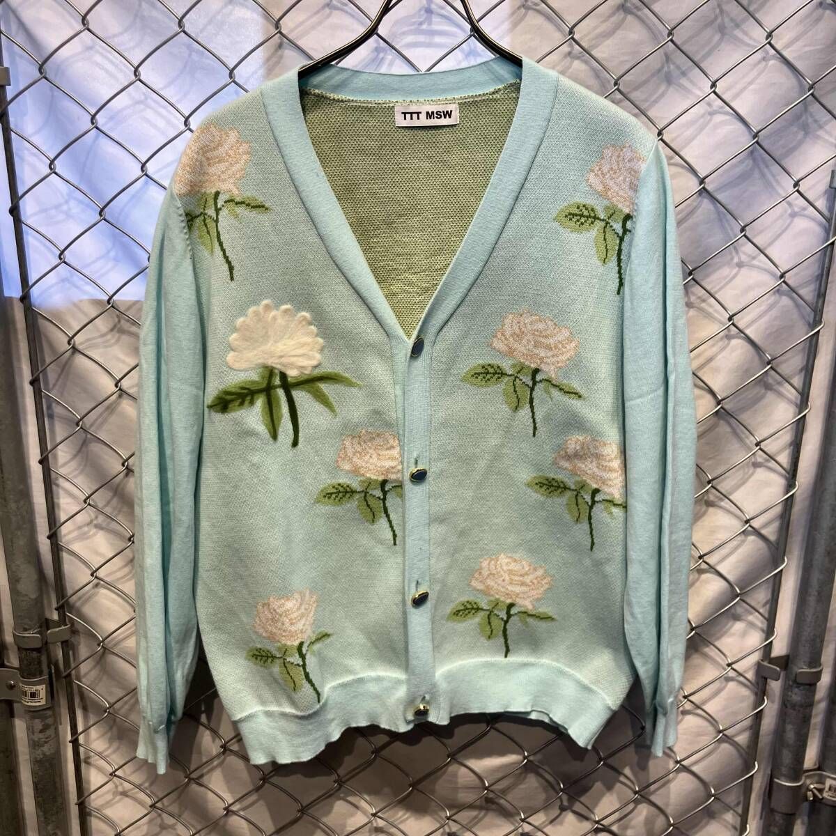 TTT MSW ティー 22AW ROSE JACQUARD カーディガン ライトブルー サイズ